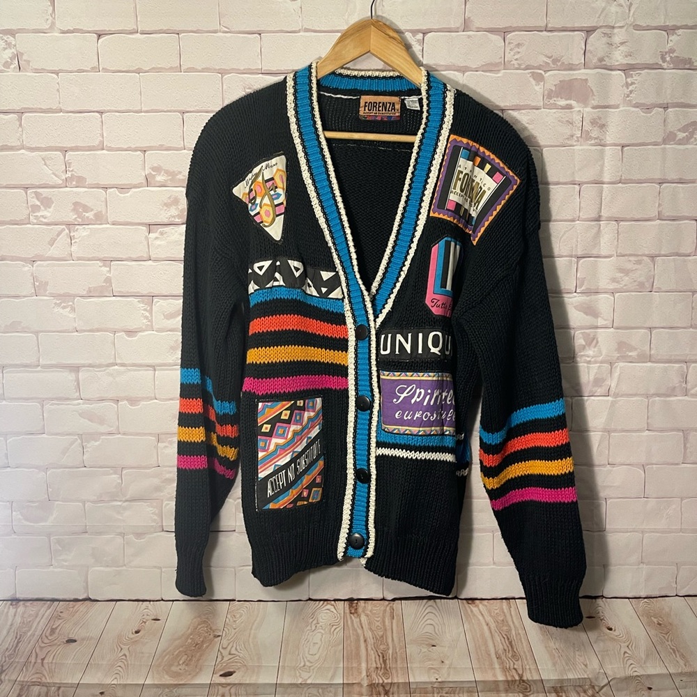 FORENZA KNITTED SWEATER/BLAZER W/ PATCH‎ WORK DESIGNS